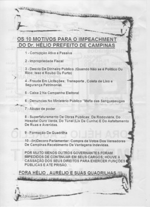 Motivos para o impeachment do prefeito de Campinas Dr Helio